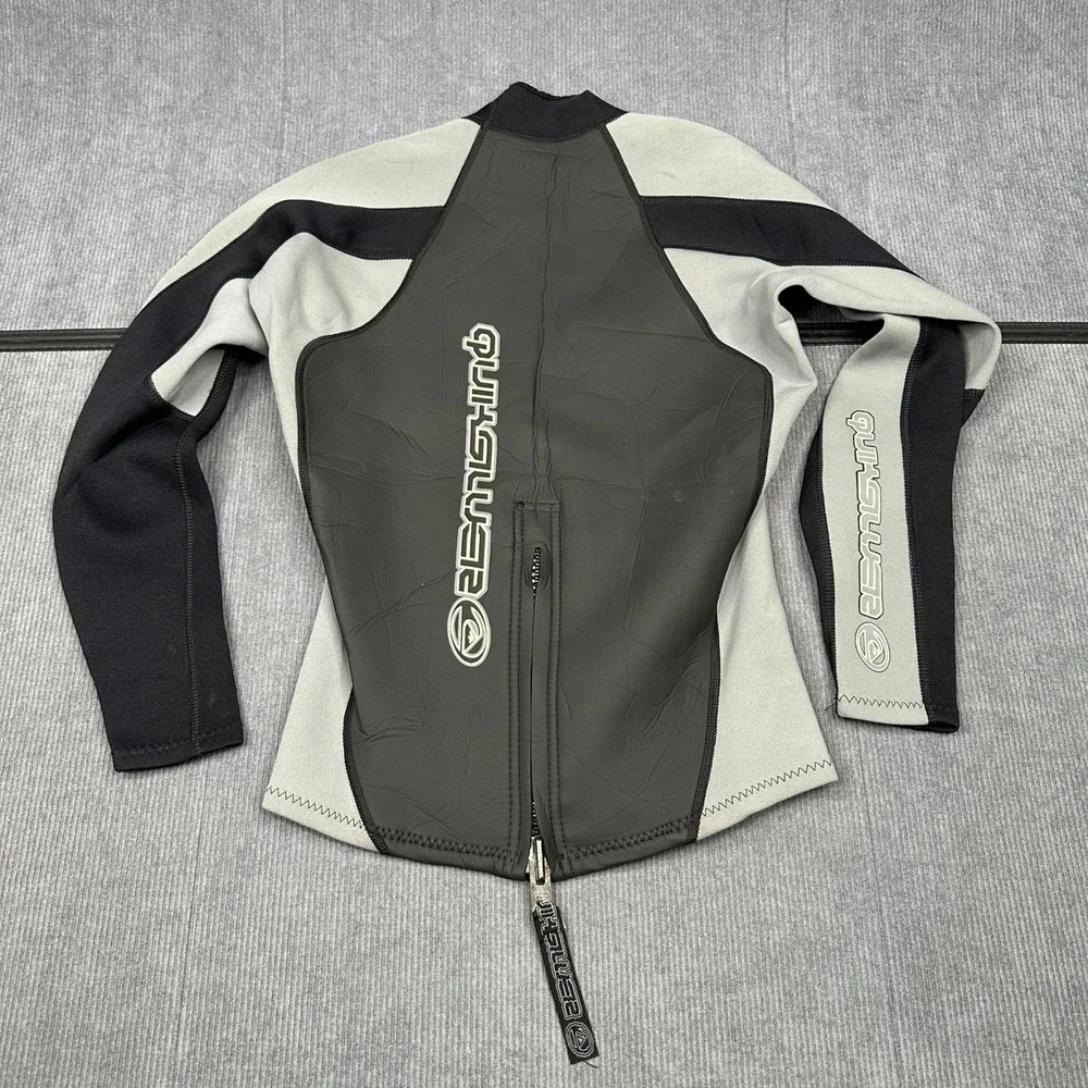 Quiksilver Wetsuit Top Long Sleeve Grey Black Logo Surf Rash‎ Guard Mock Neck